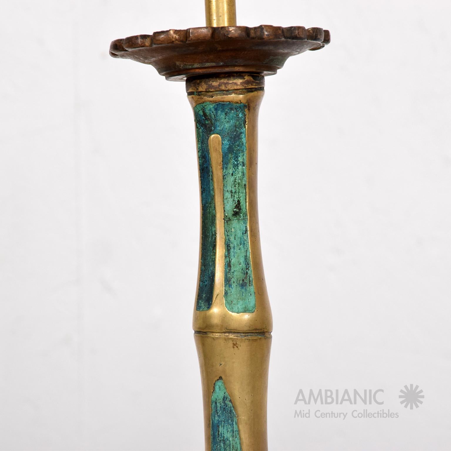1950s Table Lamps Bronze Turquoise Faux Bamboo Pepe Mendoza Mexico In Good Condition For Sale In Chula Vista, CA