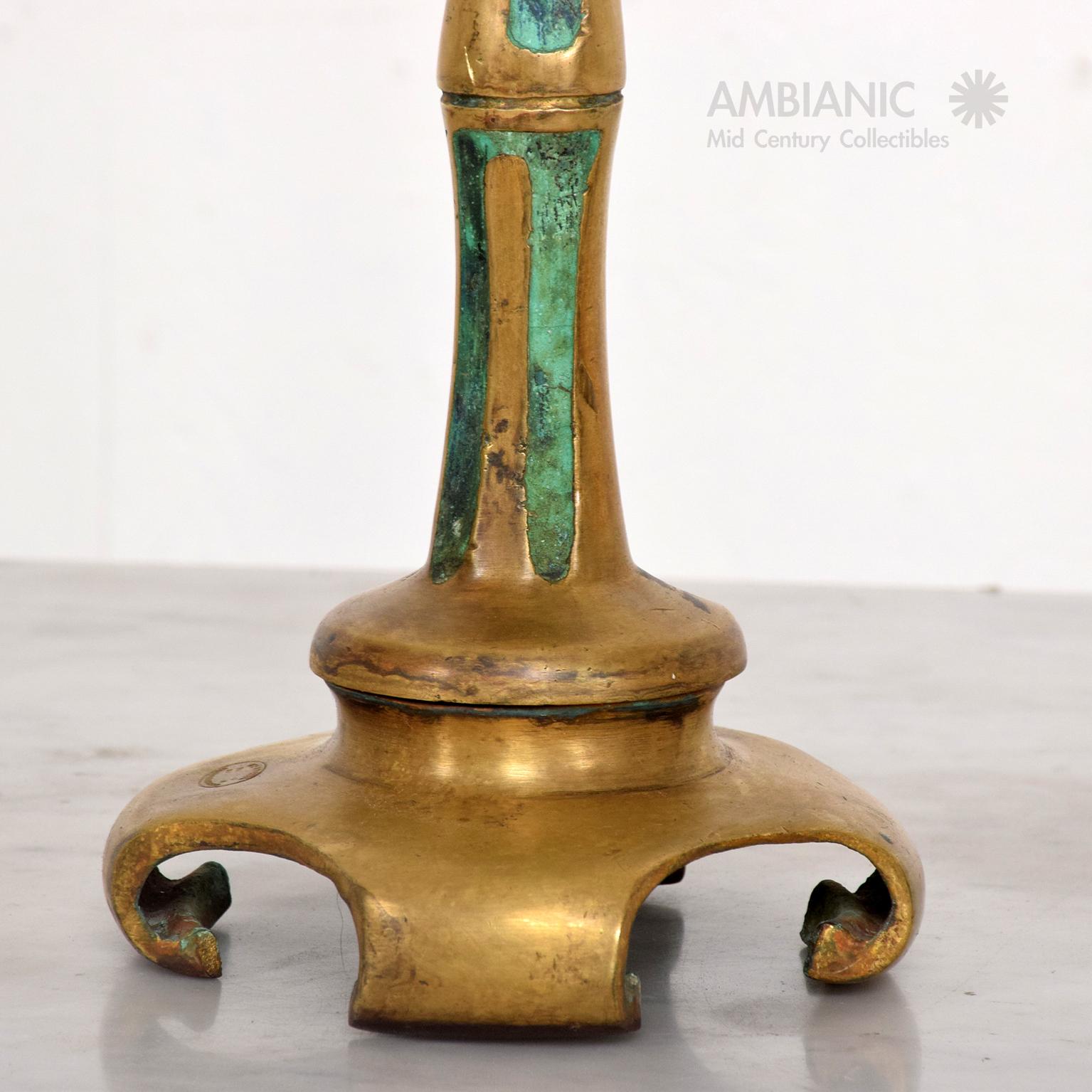 Tischlampen aus Bronze, Türkis und Kunstbambus, Pepe Mendoza, Mexiko, 1950er Jahre im Angebot 1