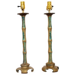 Fabulous Table Lamps Bronze Faux Bamboo Turquoise by Pepe Mendoza 1950s
