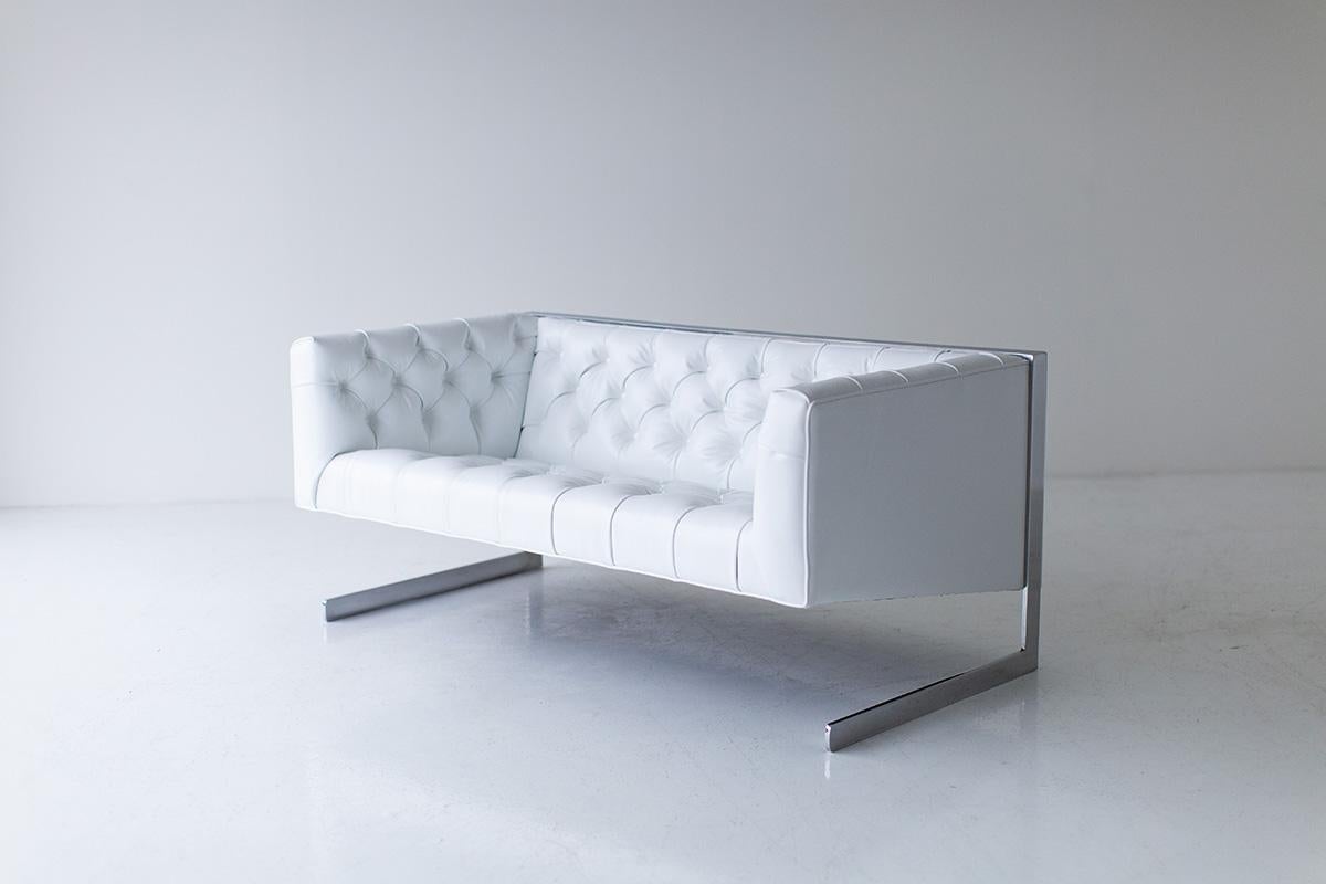 Swanky Mid-Century Modern Chrome and Leather Tufted Sofa 2