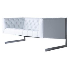 Swanky Mid-Century Modern Chrome and Leather Tufted Sofa