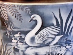 "Swans and Cygnets, " Important Art Deco Covered Jar by Nylund, Sweden