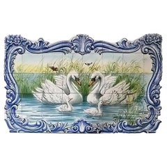 Swans Hand Painted Tile Mural, Decorative Indoor or Outdoor Wall Tiles