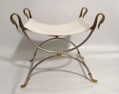 "Swans” curule stool, steel & gilded bronze, Maison Charles, France, circa 1970