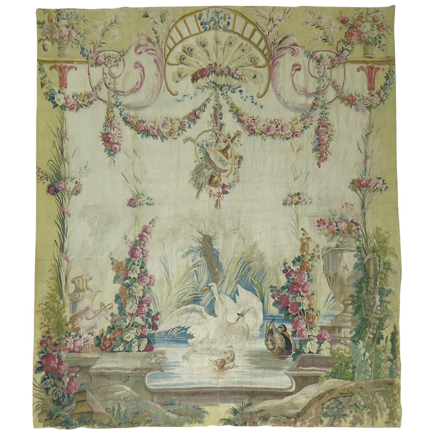 Swans Ducks 18th Century Aubusson French Tapestry Panel