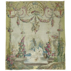 Antique Swans Ducks 18th Century Aubusson French Tapestry Panel