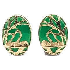 Swans Jade Earrings in 14k Yellow Gold