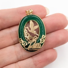 Swans Jade Pendant in 14k Yellow Gold