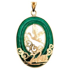 Swans Jade Pendant in 14k Yellow Gold