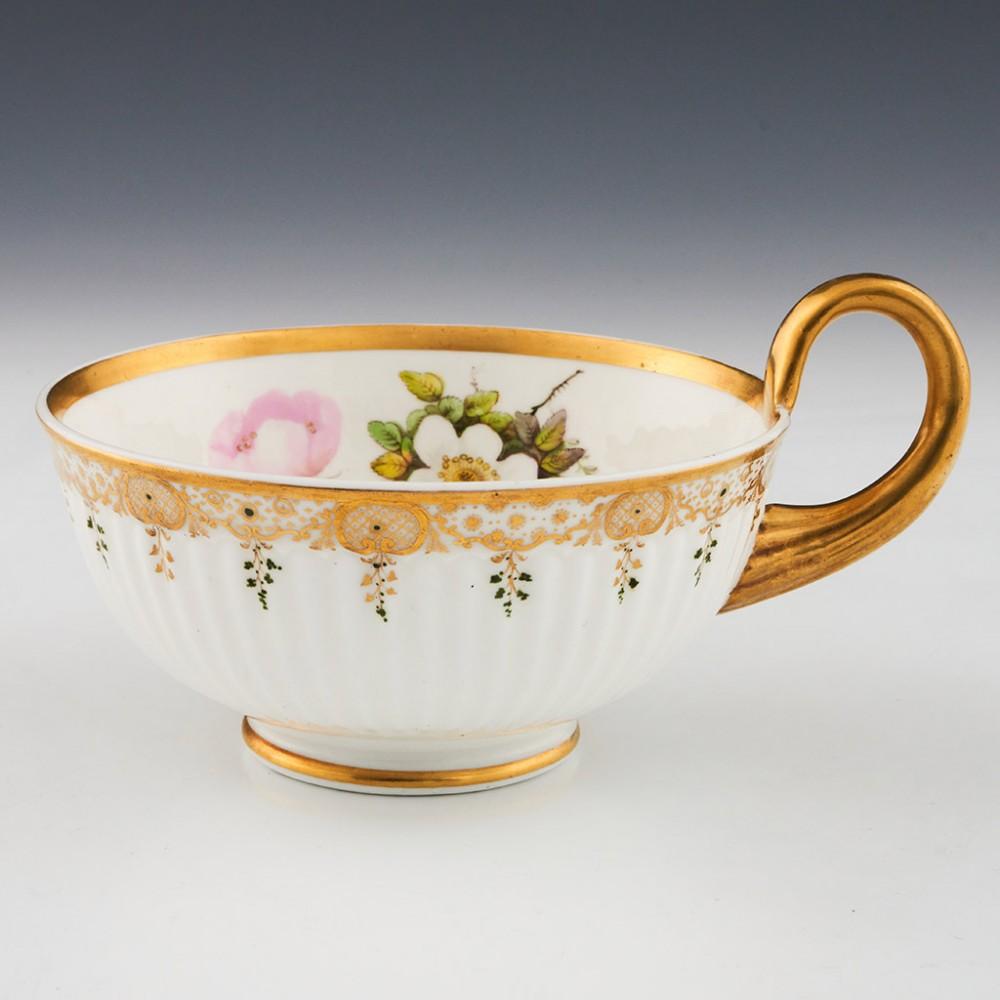 English Swansea Porcelain Fluted Breakfast Cup and Saucer, c1816 For Sale