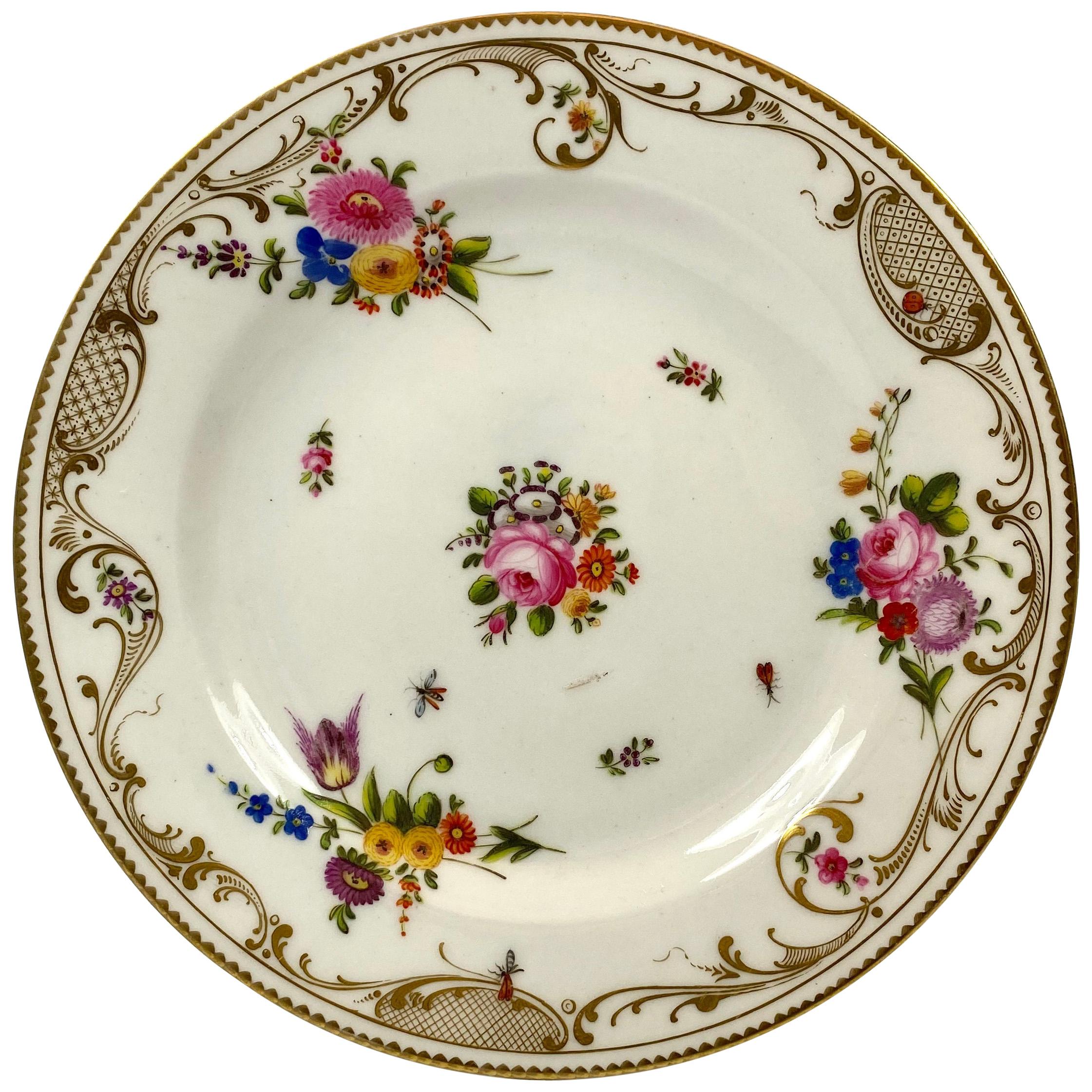 Swansea Porcelain Plate, Flowers and Insects, circa 1815