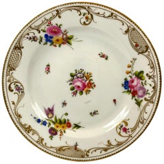Antique Swansea Porcelain Plate, Flowers and Insects, circa 1815