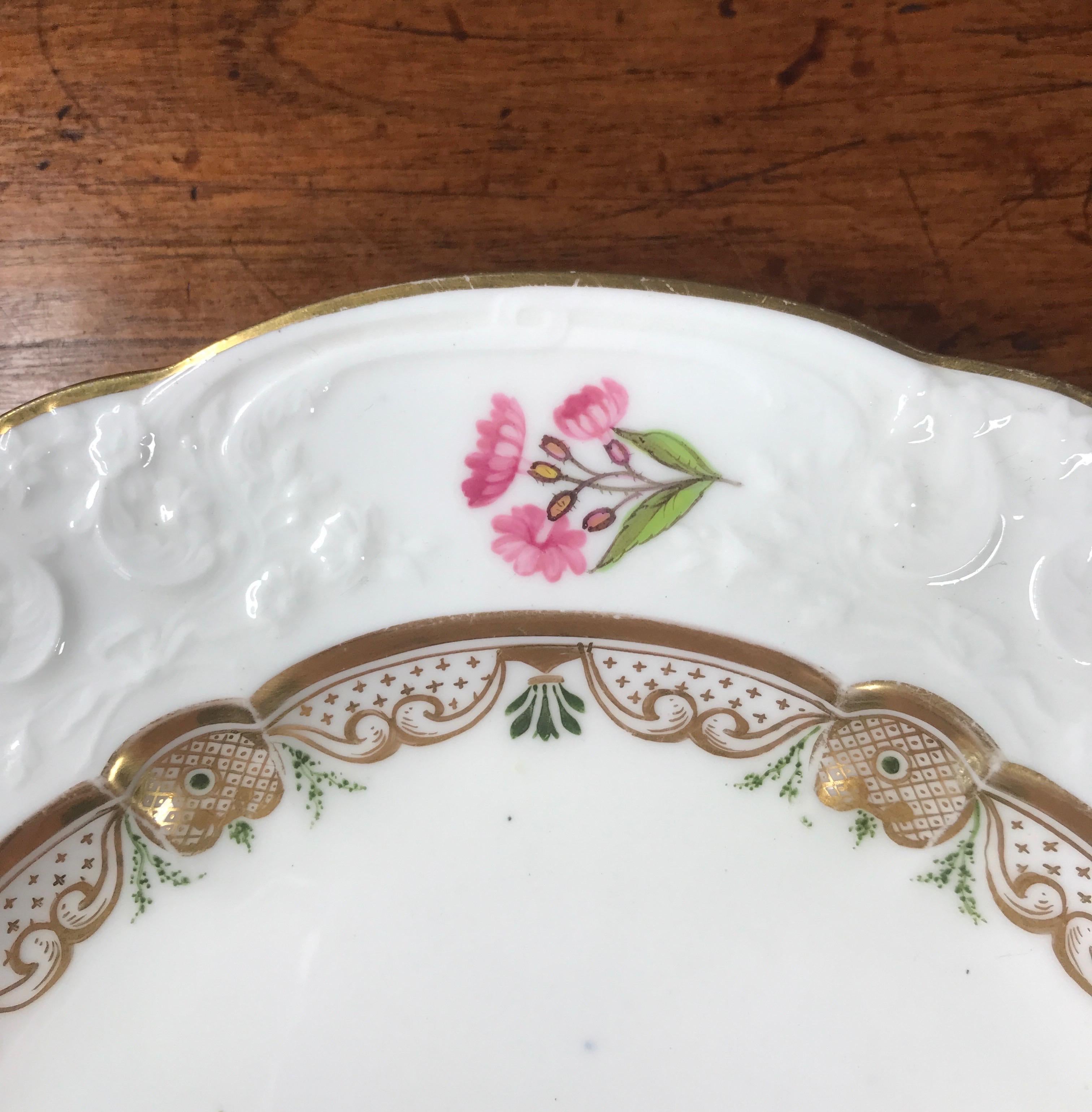 Early 19th Century Swansea Porcelain Plate with Flower Specimens, C. 1820 For Sale