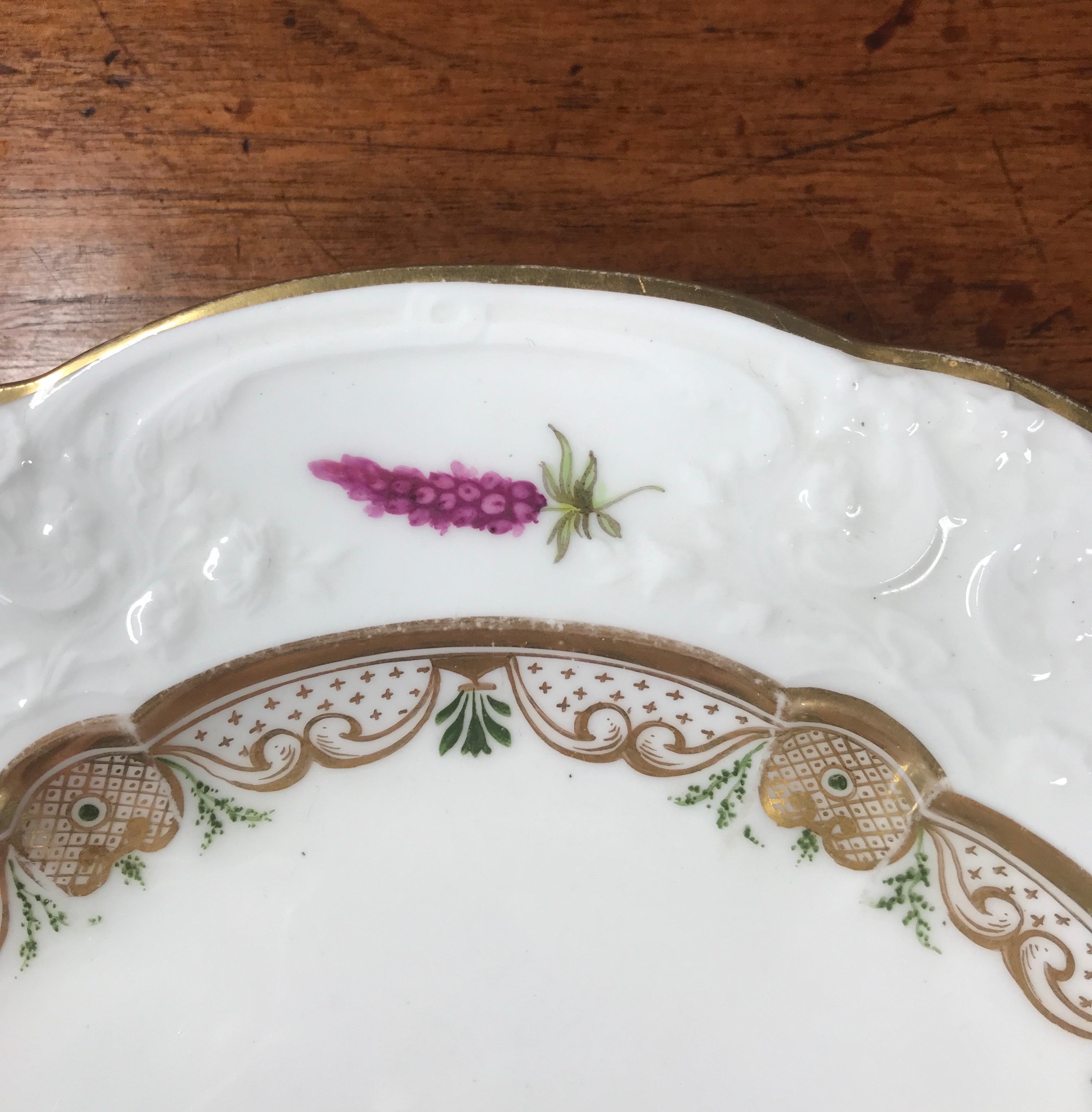 Enamel Swansea Porcelain Plate with Flower Specimens, C. 1820 For Sale