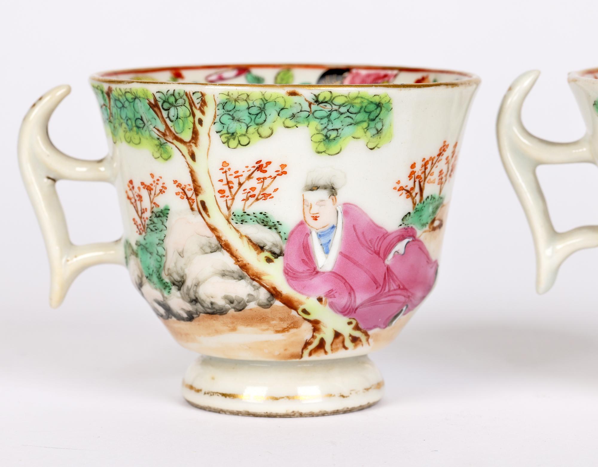 Swansea Welsh Pair Famille Rose Chinese Mandarin Pattern Porcelain Cups For Sale 11