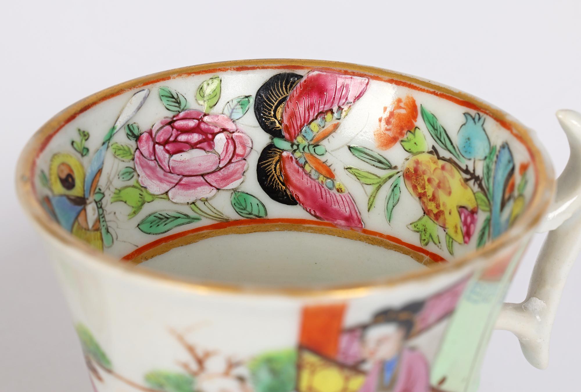 Swansea Welsh Pair Famille Rose Chinese Mandarin Pattern Porcelain Cups For Sale 2