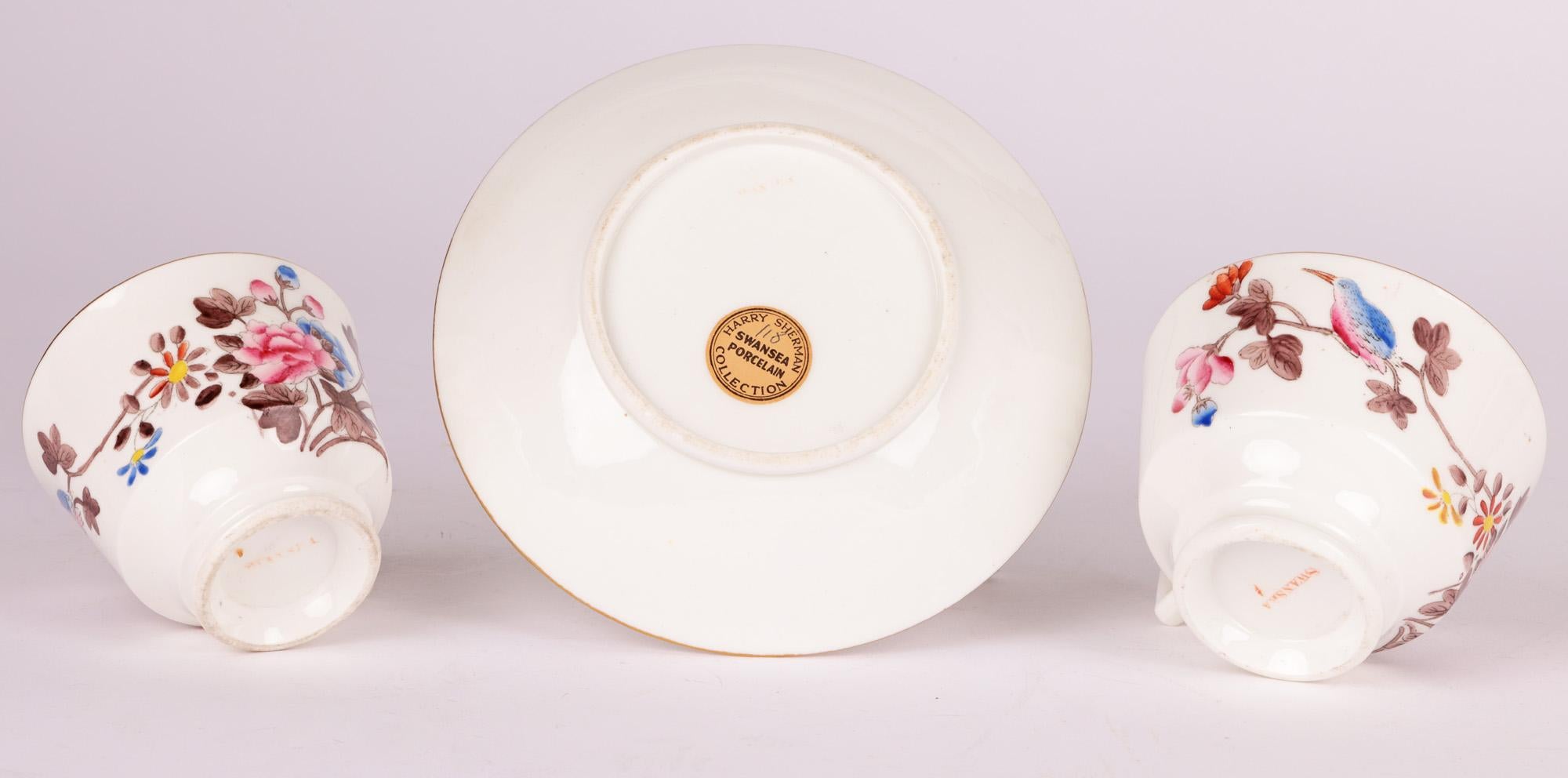 Swansea Welsh Porcelain Kingfisher Pattern Cabinet Trio For Sale 3