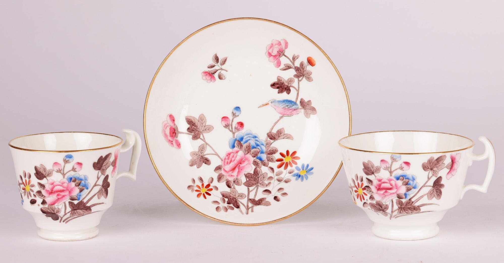 George III Swansea Welsh Porcelain Kingfisher Pattern Cabinet Trio For Sale