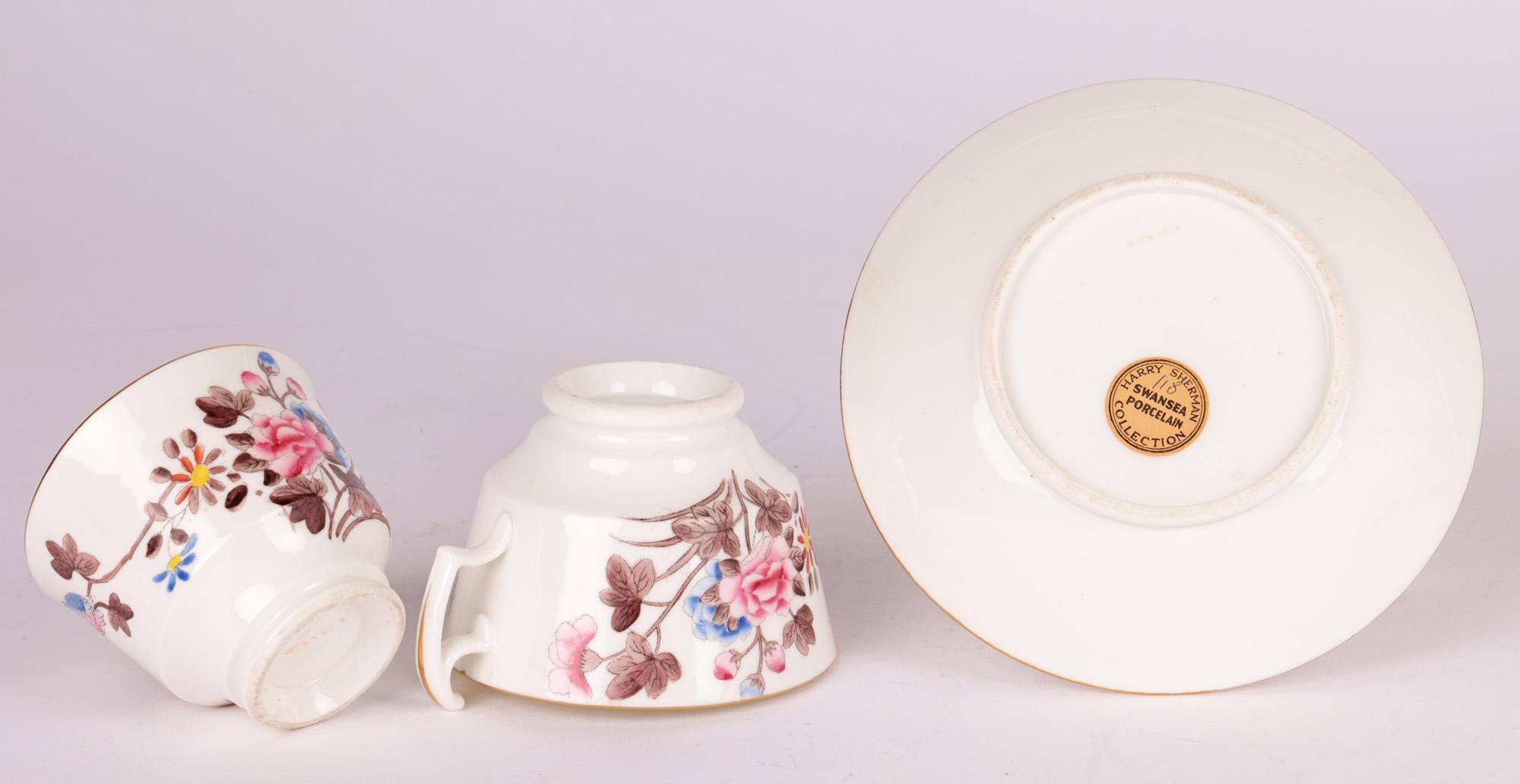 Swansea Welsh Porcelain Kingfisher Pattern Cabinet Trio For Sale 1
