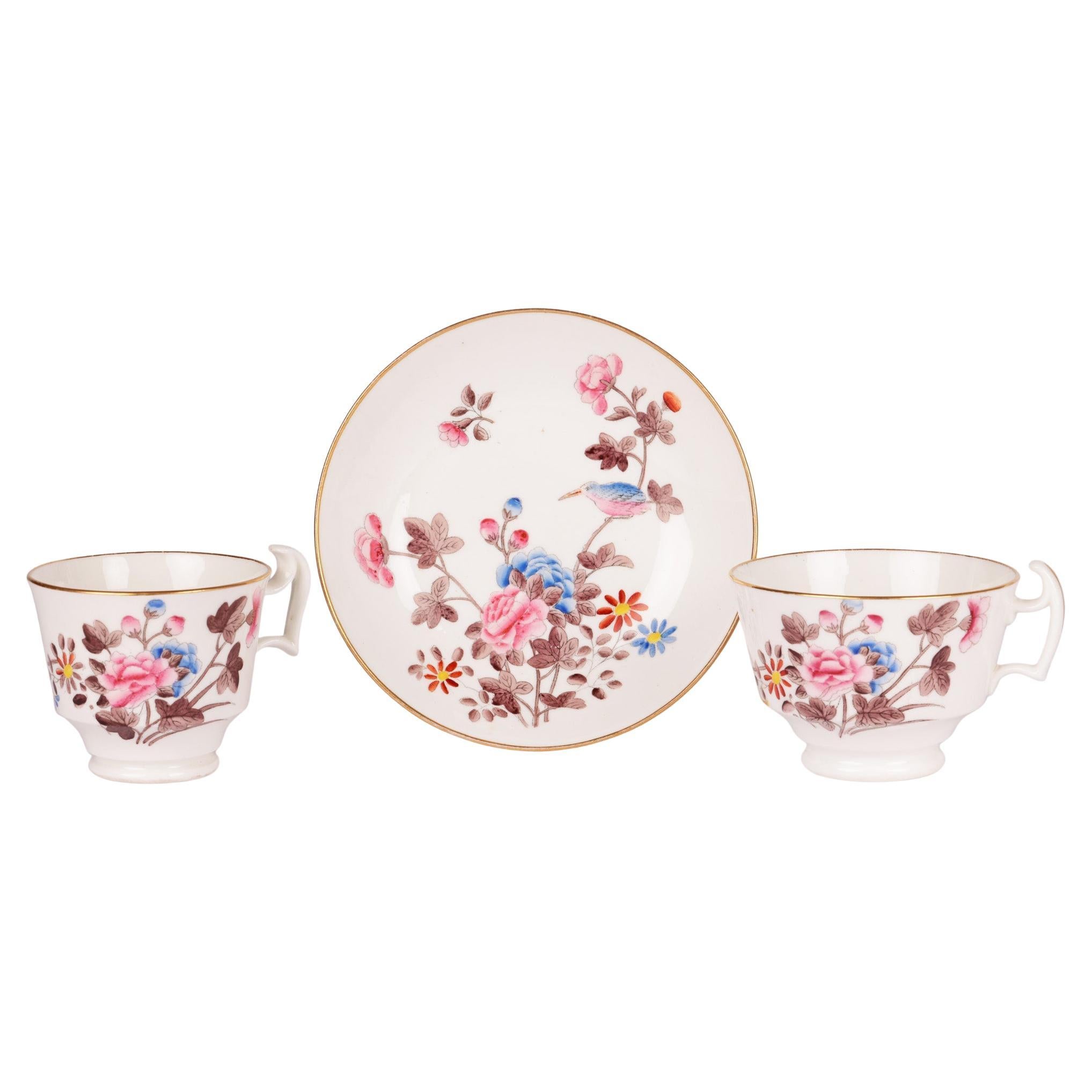 Swansea Welsh Porcelain Kingfisher Pattern Cabinet Trio For Sale