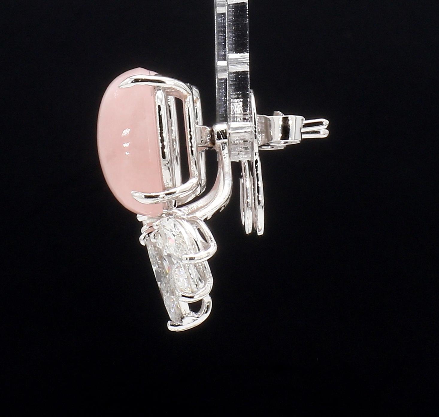 5.72ct Dual ear studs with pearls and rose quartz and underlay marquise diamonds 5