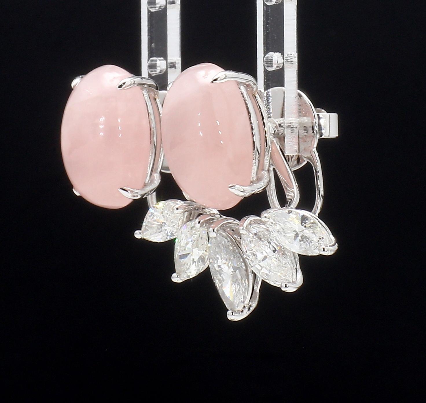 5.72ct Dual ear studs with pearls and rose quartz and underlay marquise diamonds 7
