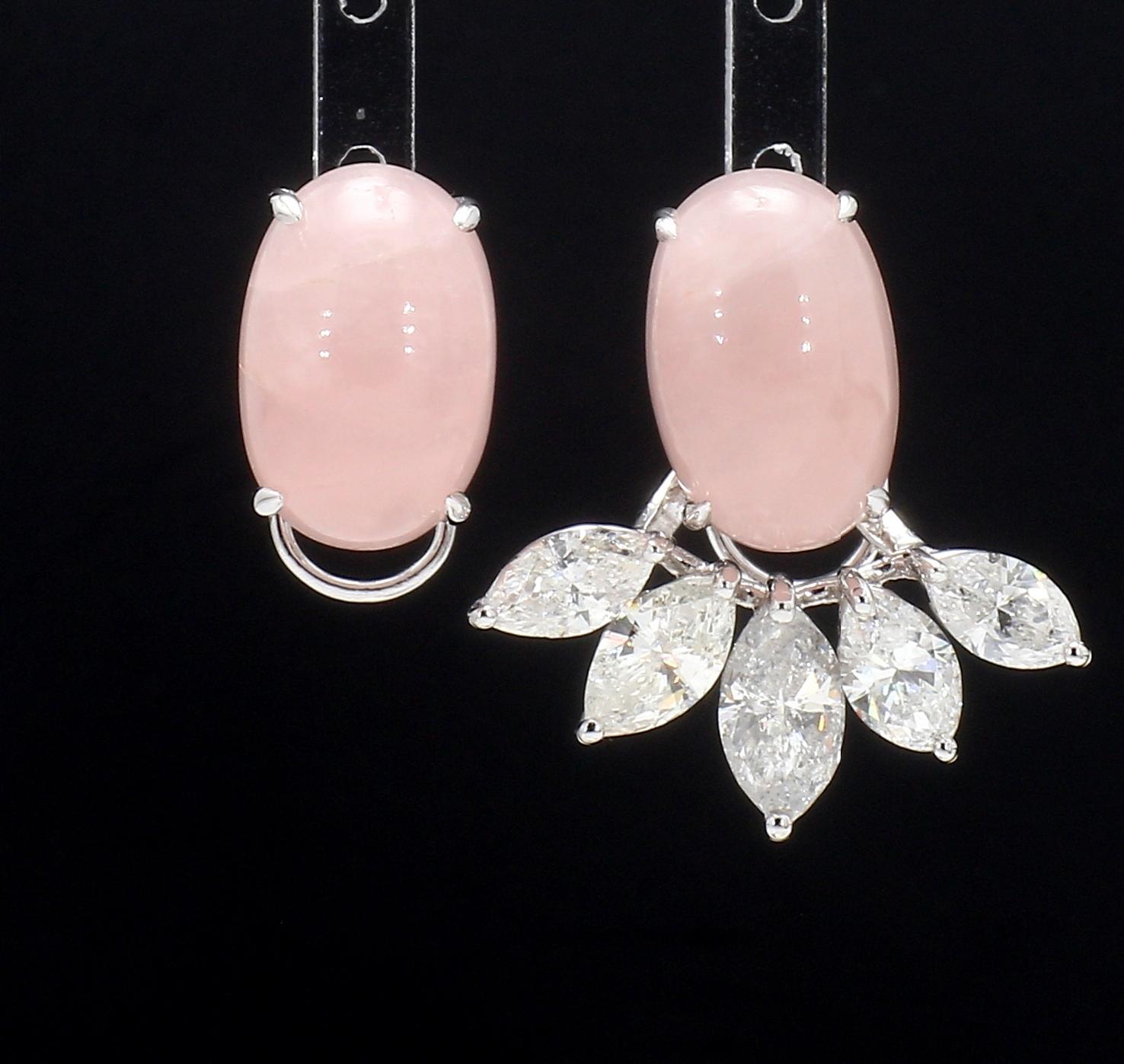 5.72ct Dual ear studs with pearls and rose quartz and underlay marquise diamonds 8