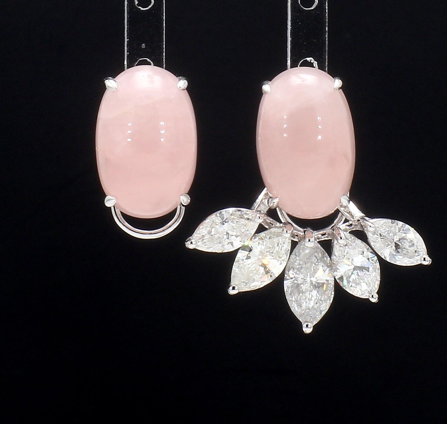 5.72ct Dual ear studs with pearls and rose quartz and underlay marquise diamonds 9