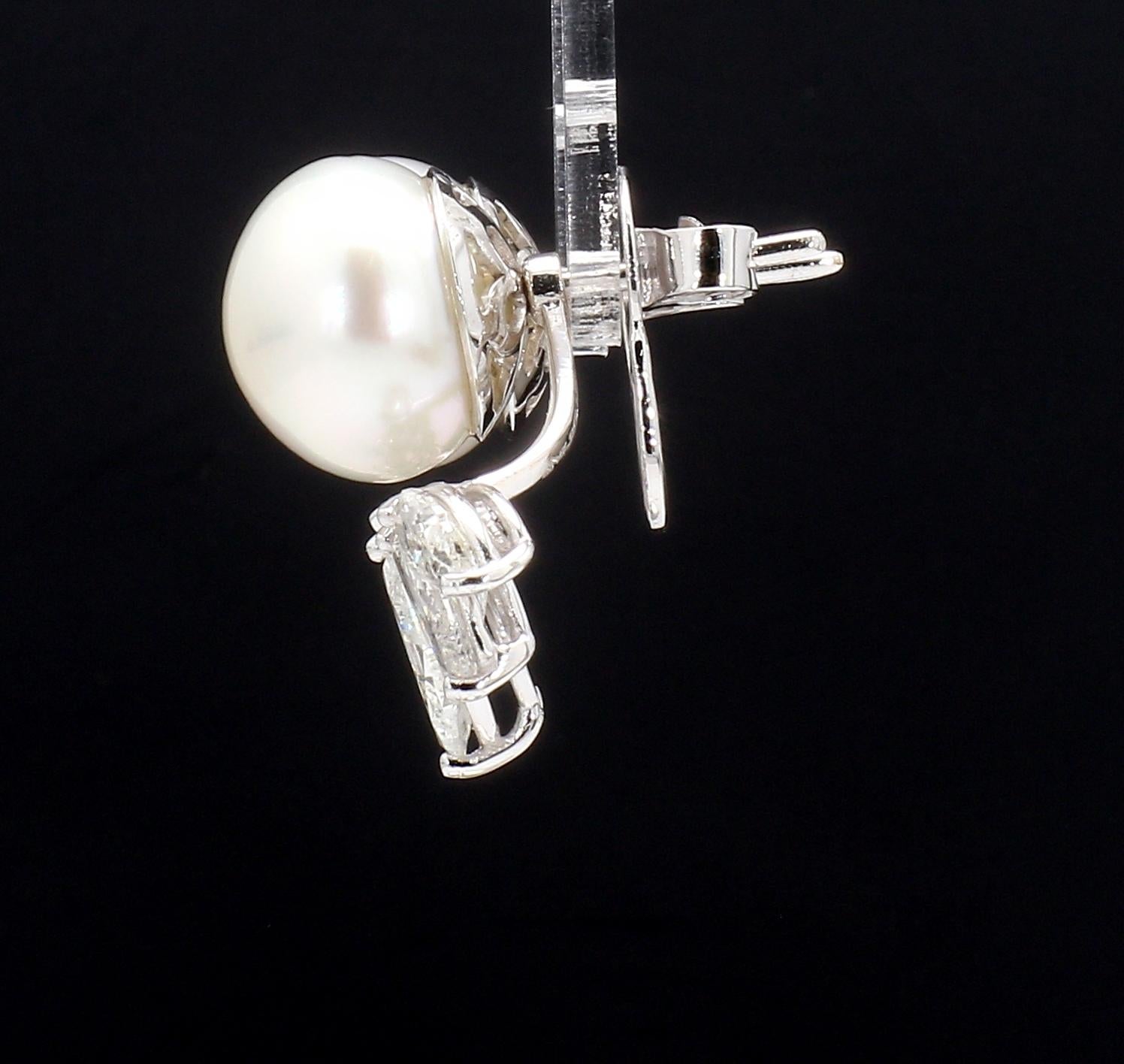 Modern 5.72ct Dual ear studs with pearls and rose quartz and underlay marquise diamonds