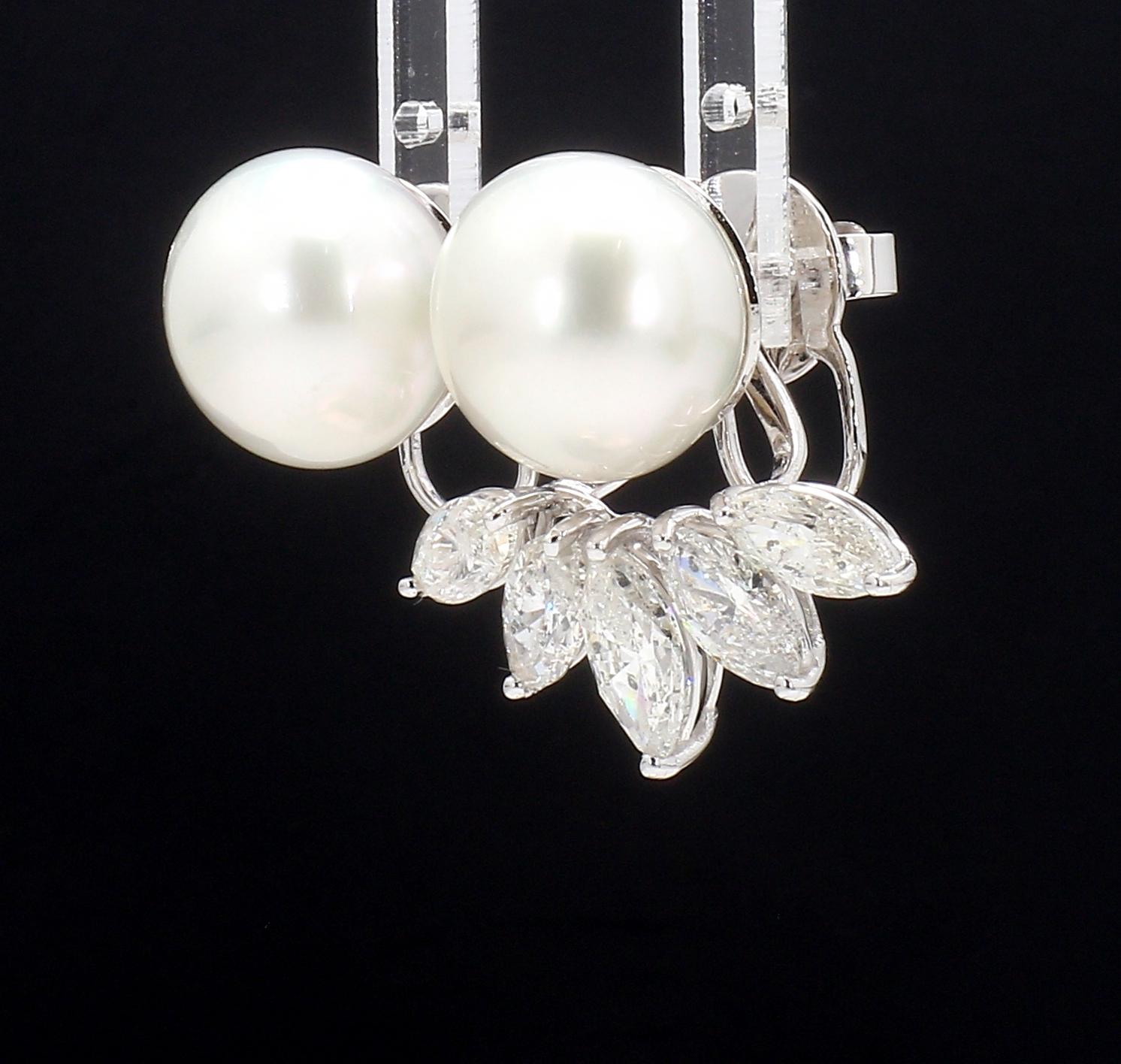 5.72ct Dual ear studs with pearls and rose quartz and underlay marquise diamonds 2