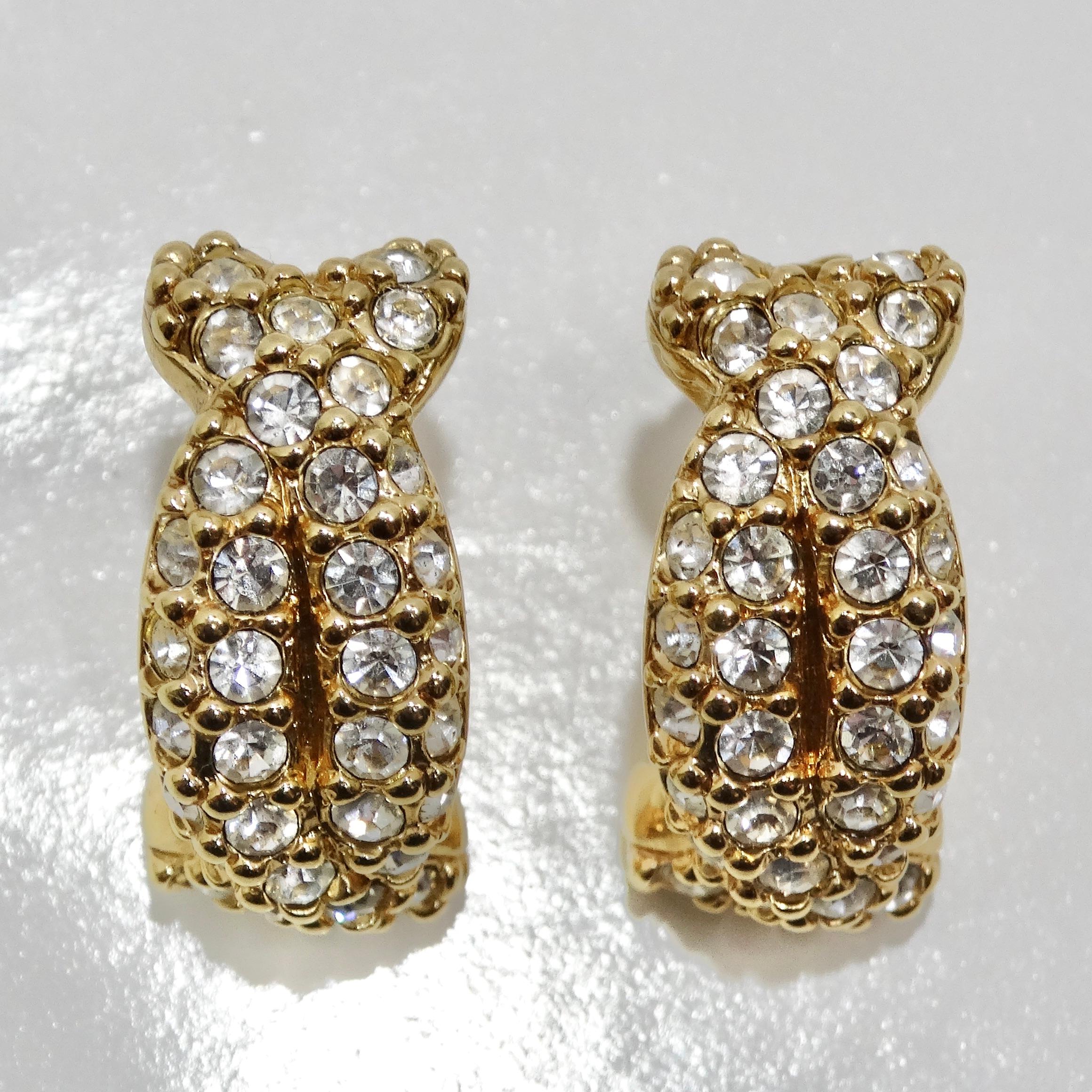 Swarovski 18K Gold Plated Rhinestone Huggie Earrings In Good Condition For Sale In Scottsdale, AZ