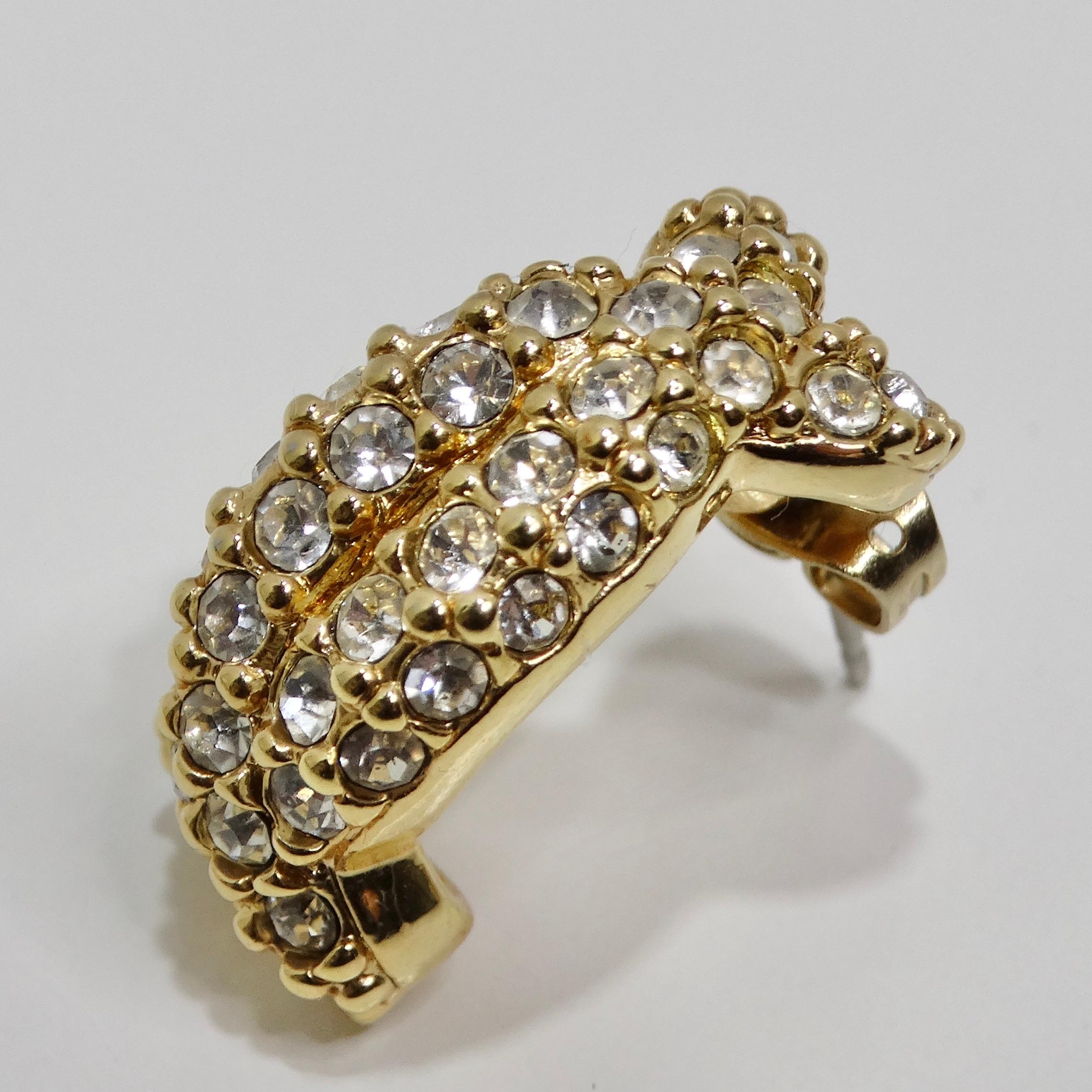 Women's or Men's Swarovski 18K Gold Plated Rhinestone Huggie Earrings For Sale