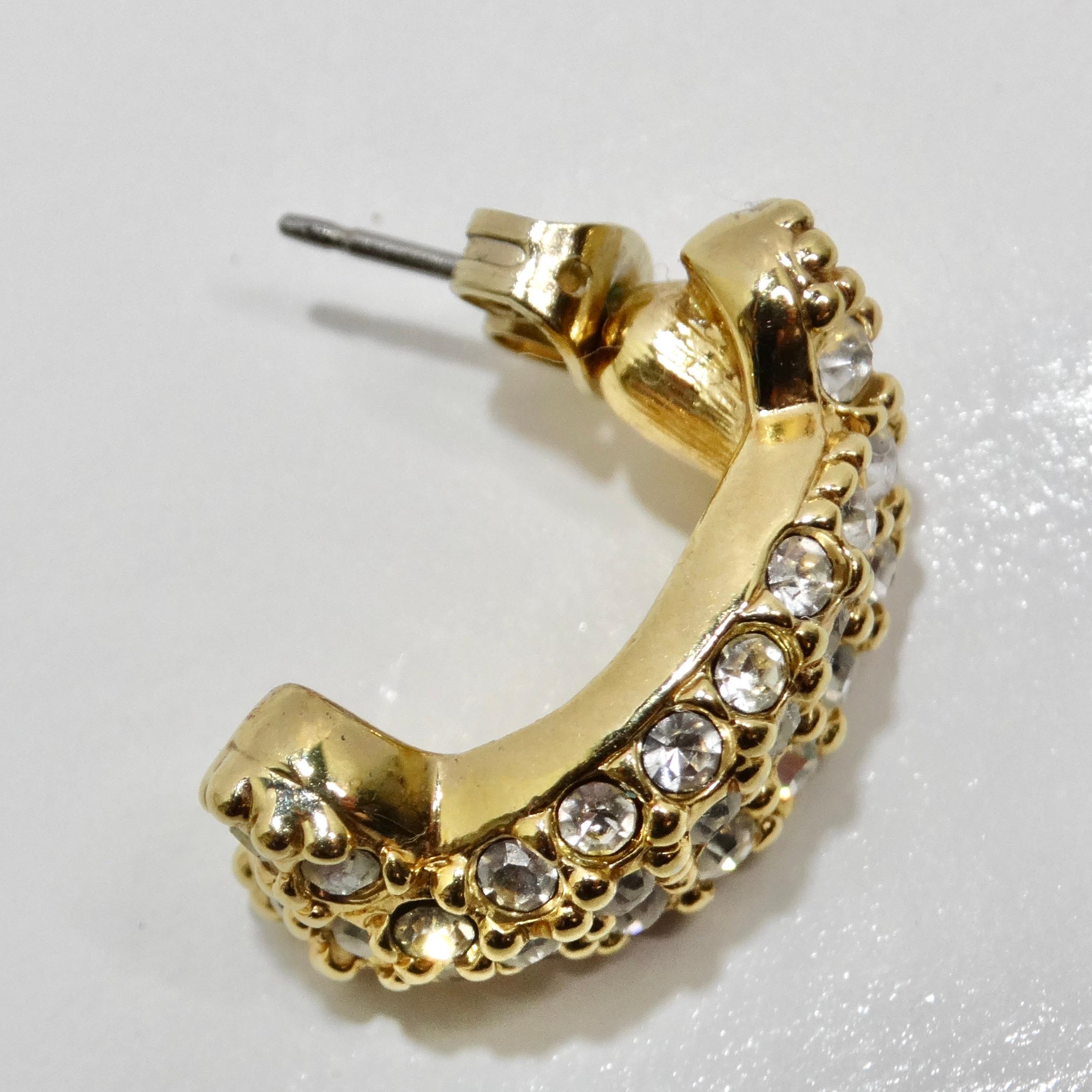 Swarovski 18K Gold Plated Rhinestone Huggie Earrings For Sale 2
