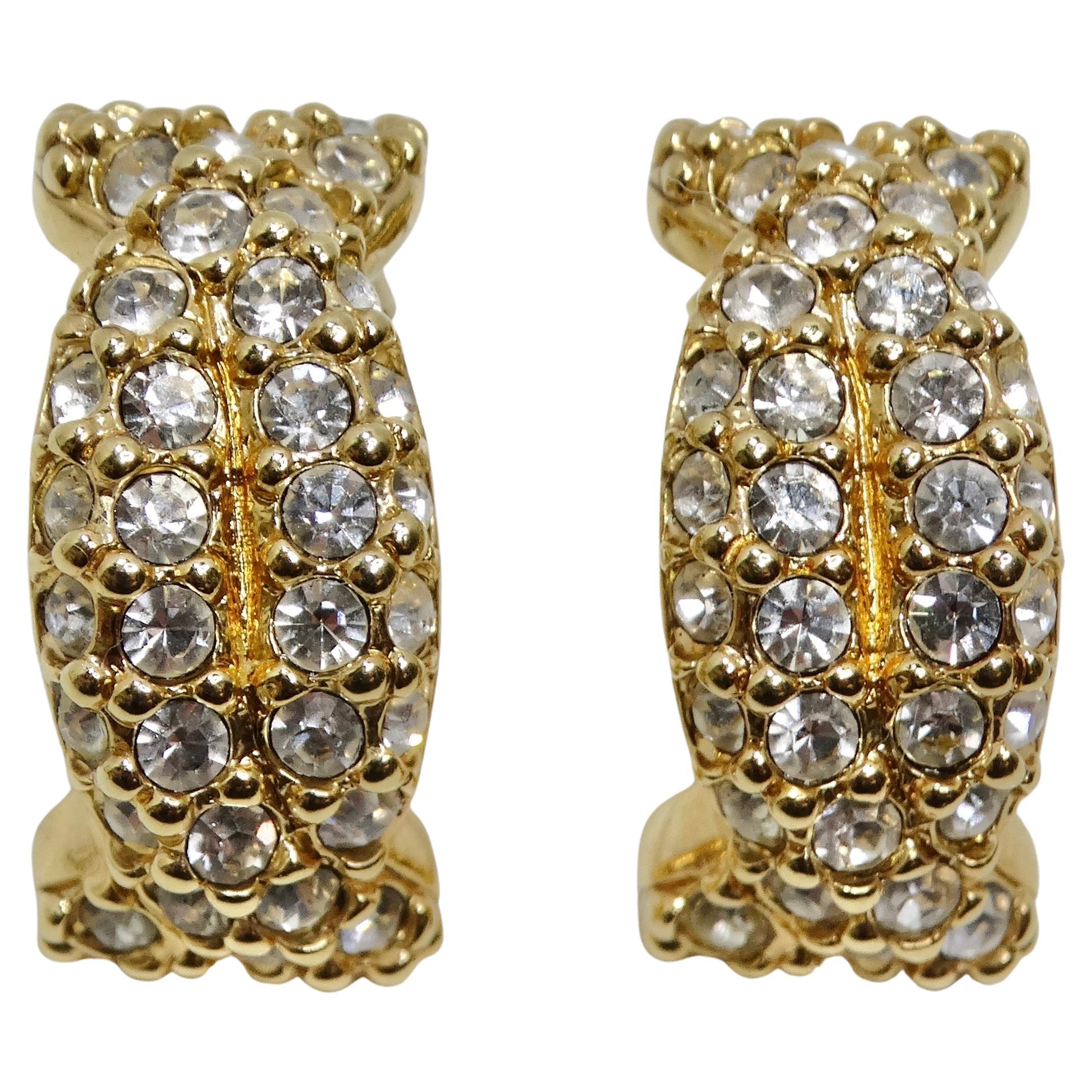 Swarovski 18K Gold Plated Rhinestone Huggie Earrings For Sale