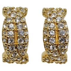 Vintage Swarovski 18K Gold Plated Rhinestone Huggie Earrings