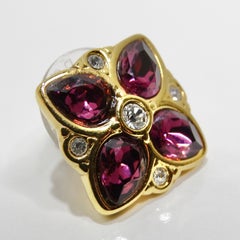 Swarovski 1980s Purple Rhinestone Flower Earrings