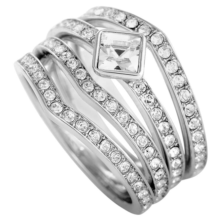 Swarovski Alpha Rhodium-Plated Crystal Three Ring Set For Sale at 1stDibs