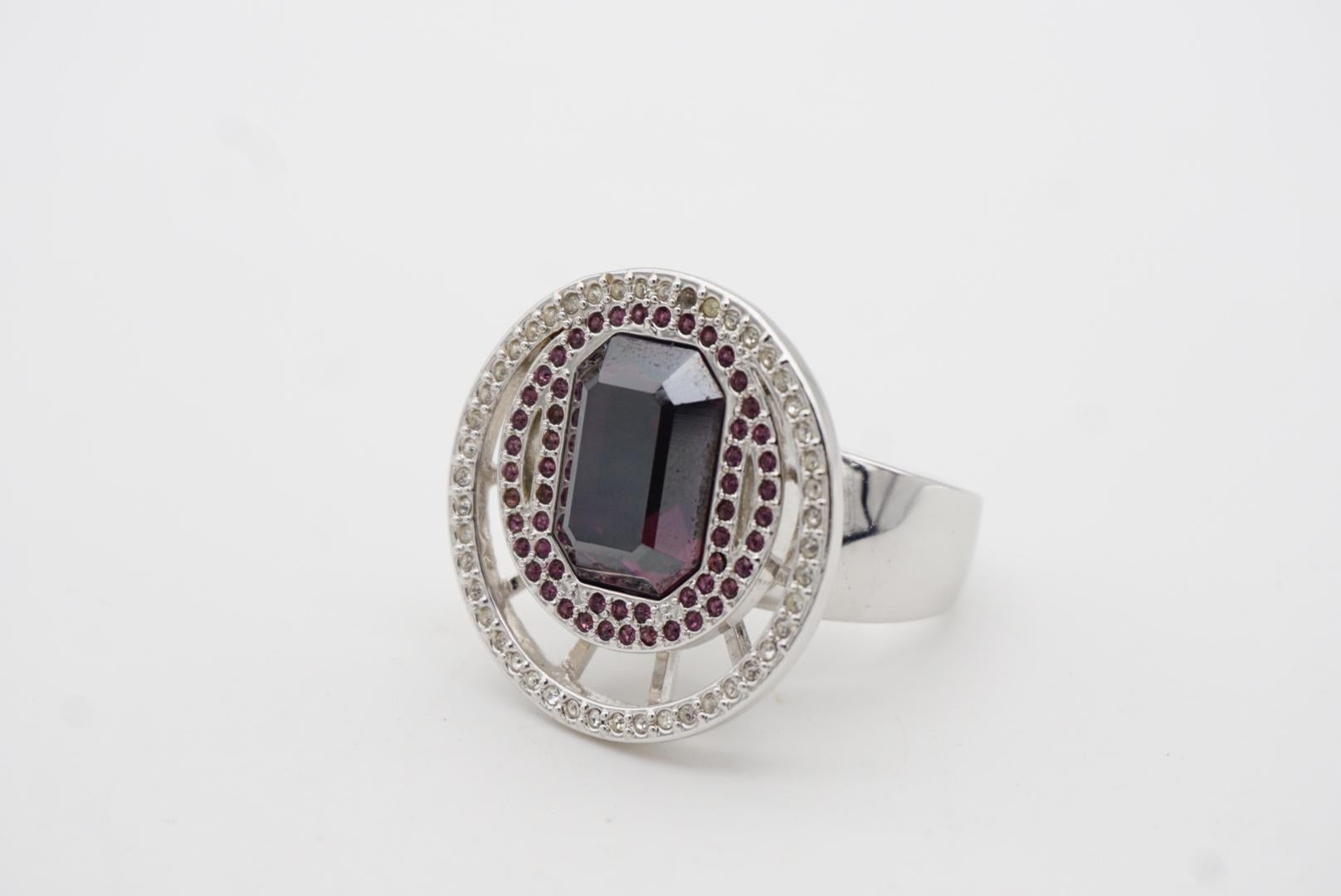Swarovski Amethyst Double Circle Crystal Octagonal Cocktail Chunky Ring, Size 55 For Sale 5