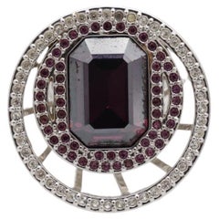 Swarovski Amethyst Double Circle Crystal Octagonal Cocktail Chunky Ring, Size 55