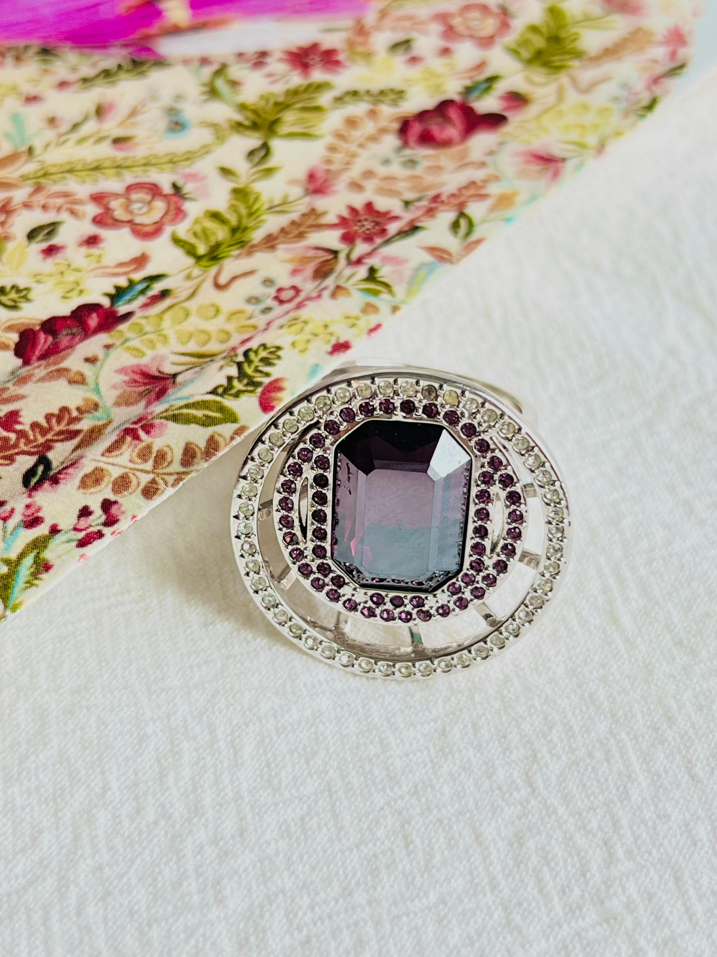 Swarovski Amethyst Double Circle Crystal Octagonal Cocktail Chunky Ring, Size 55 In Excellent Condition For Sale In Wokingham, England