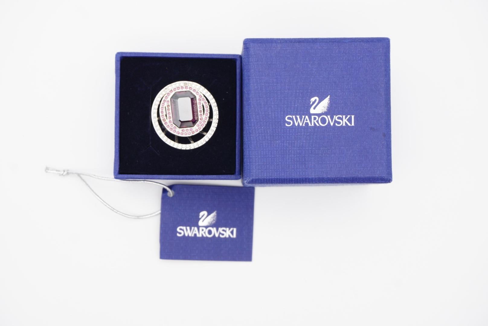 Swarovski Amethyst Double Circle Crystal Octagonal Cocktail Chunky Ring, Size 55 For Sale 2