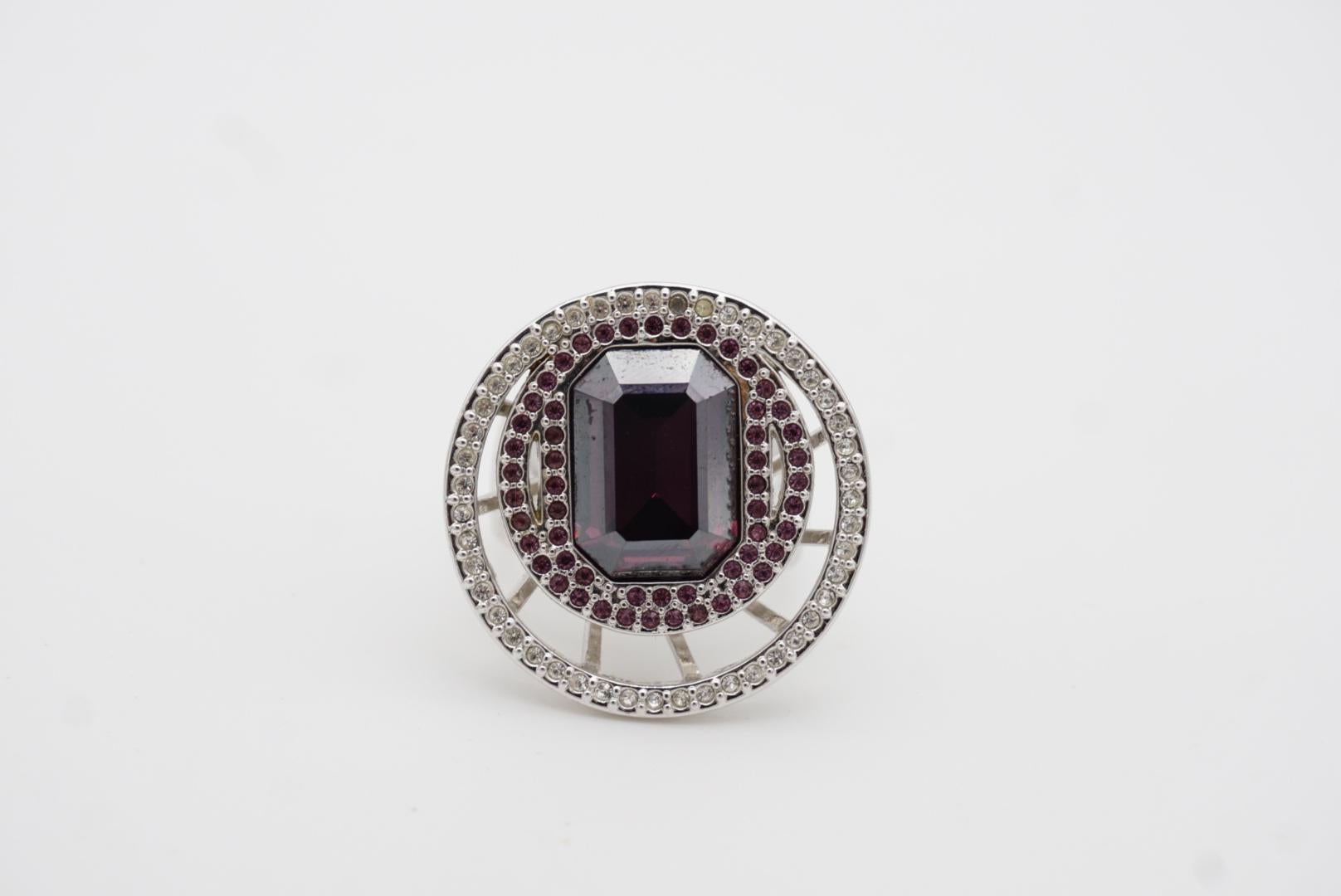 Swarovski Amethyst Double Circle Crystal Octagonal Cocktail Chunky Ring, Size 55 For Sale 3