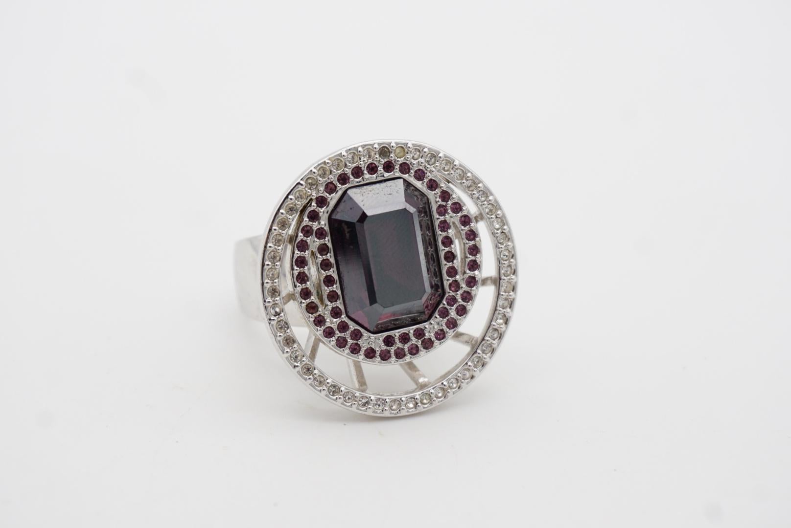 Swarovski Amethyst Double Circle Crystal Octagonal Cocktail Chunky Ring, Size 55 For Sale 4