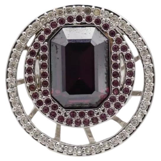 Swarovski Amethyst Double Circle Crystal Octagonal Cocktail Chunky Ring, Size 55 For Sale