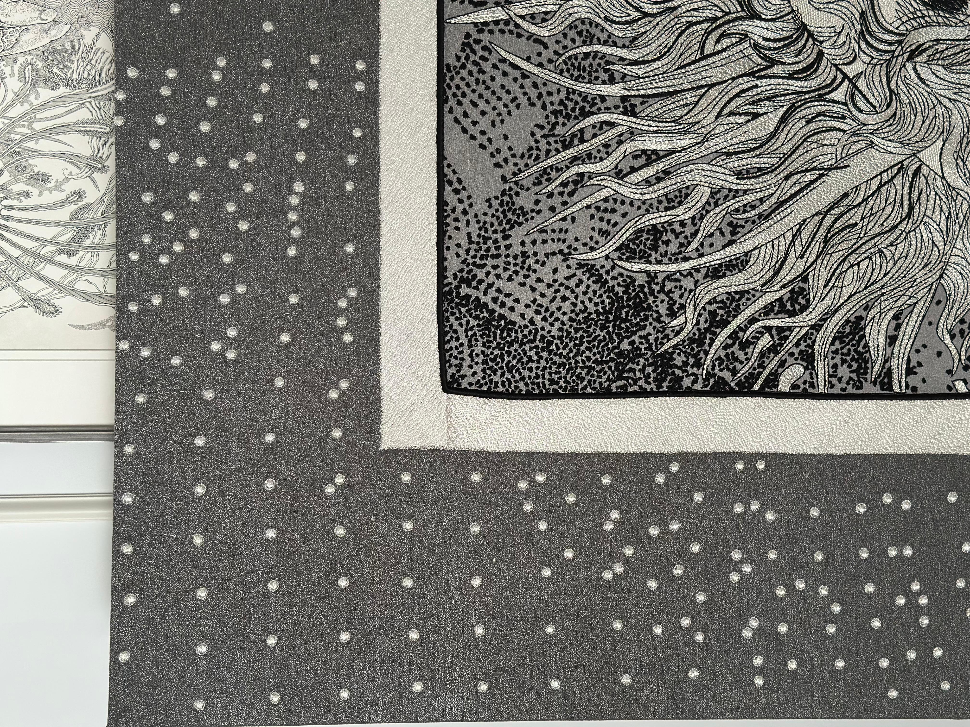 Swarovski and Silver Theads Embroidered Tapestry on Rubelli Fabric, in Stock For Sale 2