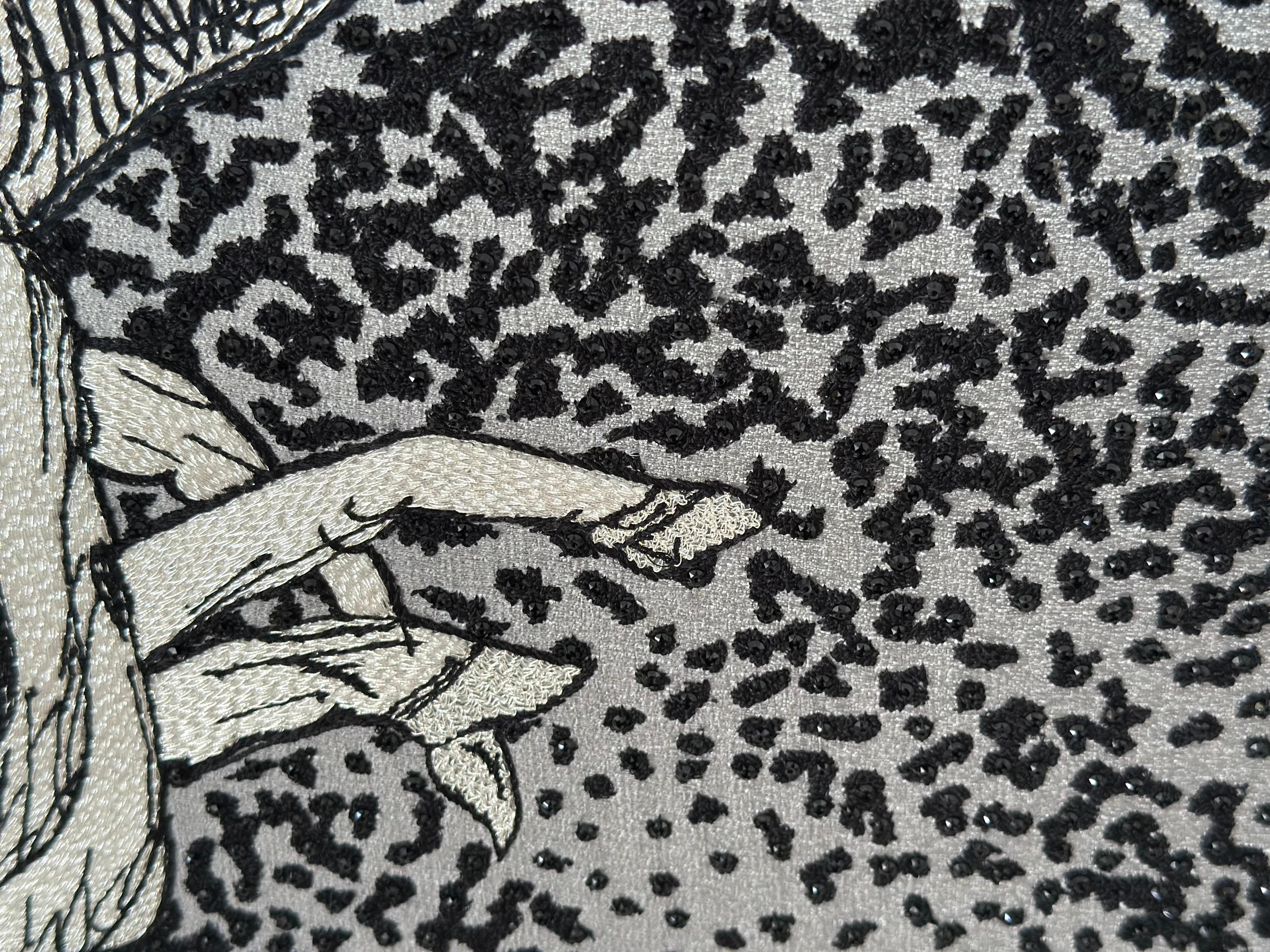 Swarovski and Silver Theads Embroidered Tapestry on Rubelli Fabric, in Stock For Sale 8