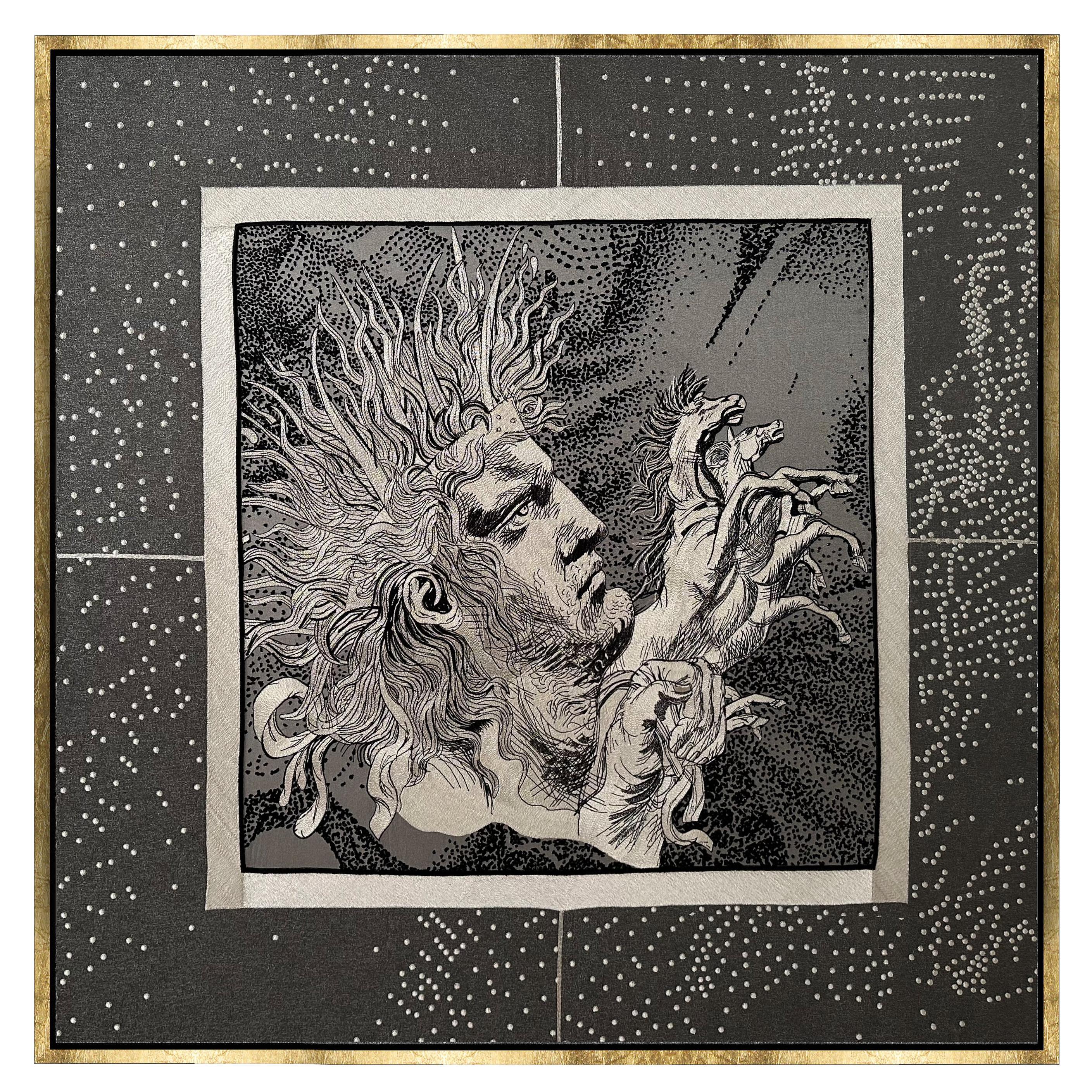 Swarovski and Silver Theads Embroidered Tapestry on Rubelli Fabric, in Stock