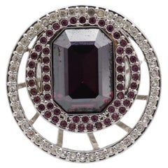 Swarovski Anello Planet Amethyst Crystal Circle Octagonal Cocktail Ring Size 55