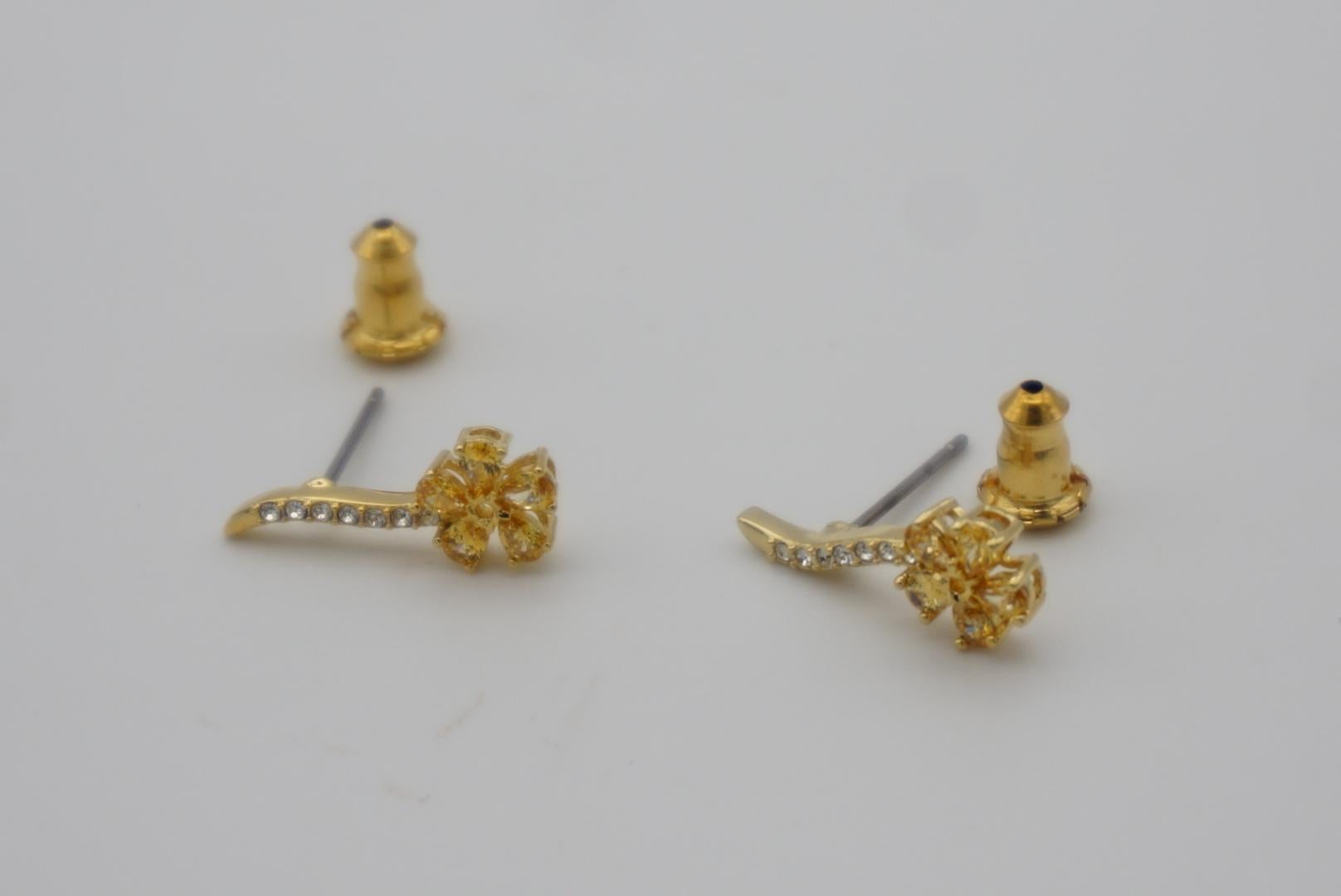 Swarovski Atelier Flower Yellow Exquisite White Crystals Pierced Gold Earrings For Sale 5