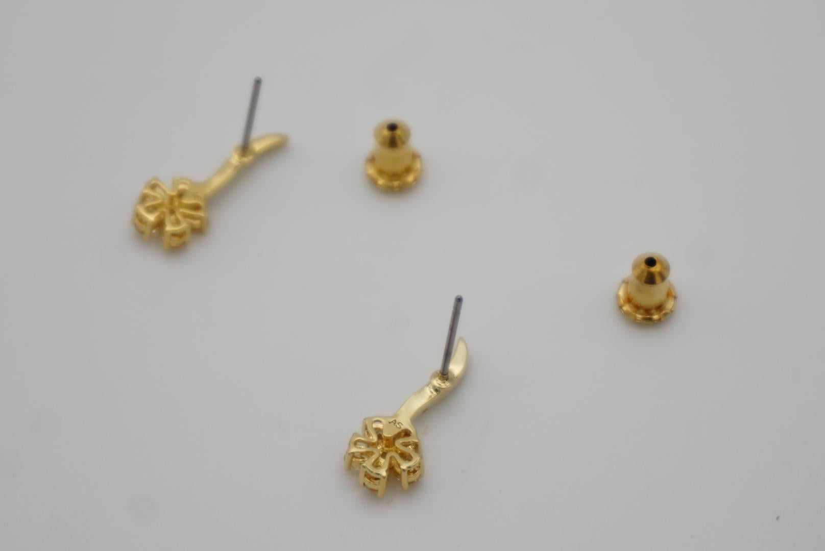 Swarovski Atelier Flower Yellow Exquisite White Crystals Pierced Gold Earrings For Sale 9